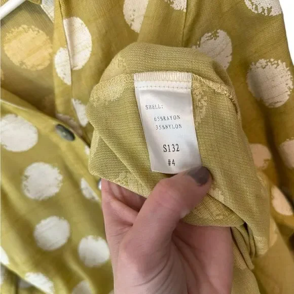 Lior Paris Funky Chartreuse Green Polka Dot Roll Tab 3/4 Sleeve Button Front Top - Picture 6 of 8